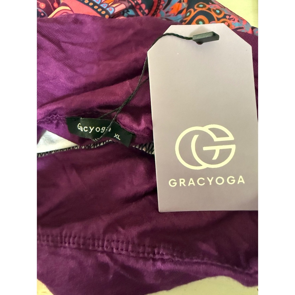 Gracyoga boho XL Paisley floral Flare Pants Purple Wide Leg Yoga pink y2k fairy - Picture 5 of 7